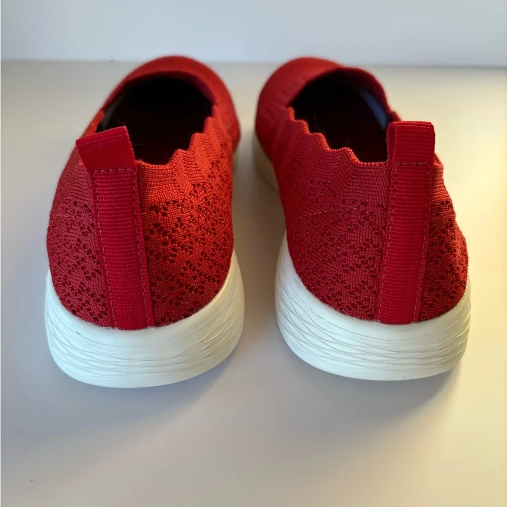 Puxowe Red Women’s Casual Knit Slip-On Walking Loafer with White Soles-Size 8.5